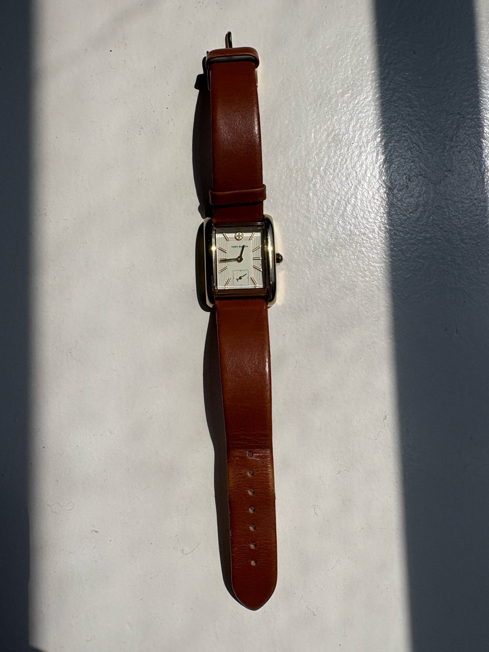 Tory Burch Eleanor Watch Gold Case Brown Leather Strap